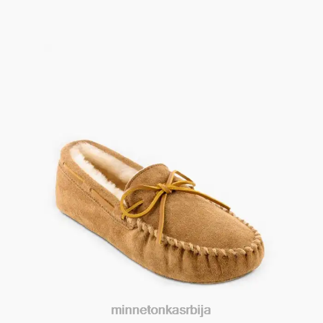 Minnetonka мушкарци златни препланули тен овчија кожа софтсоле моц обућа T0JBP404